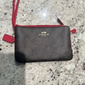 Coach Brown and Red Clutch Wristlet